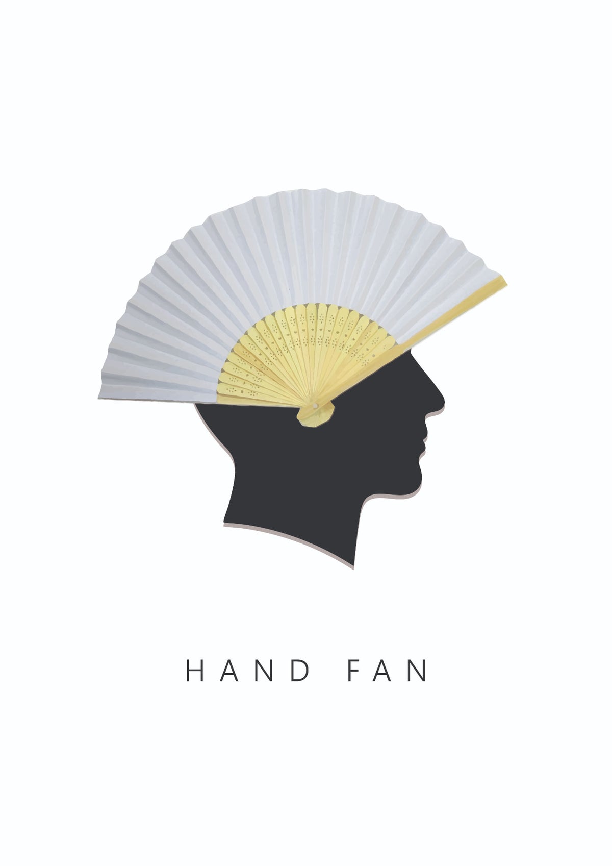 The Hand Fan — pleated paper fan head silhouette art print, digital download